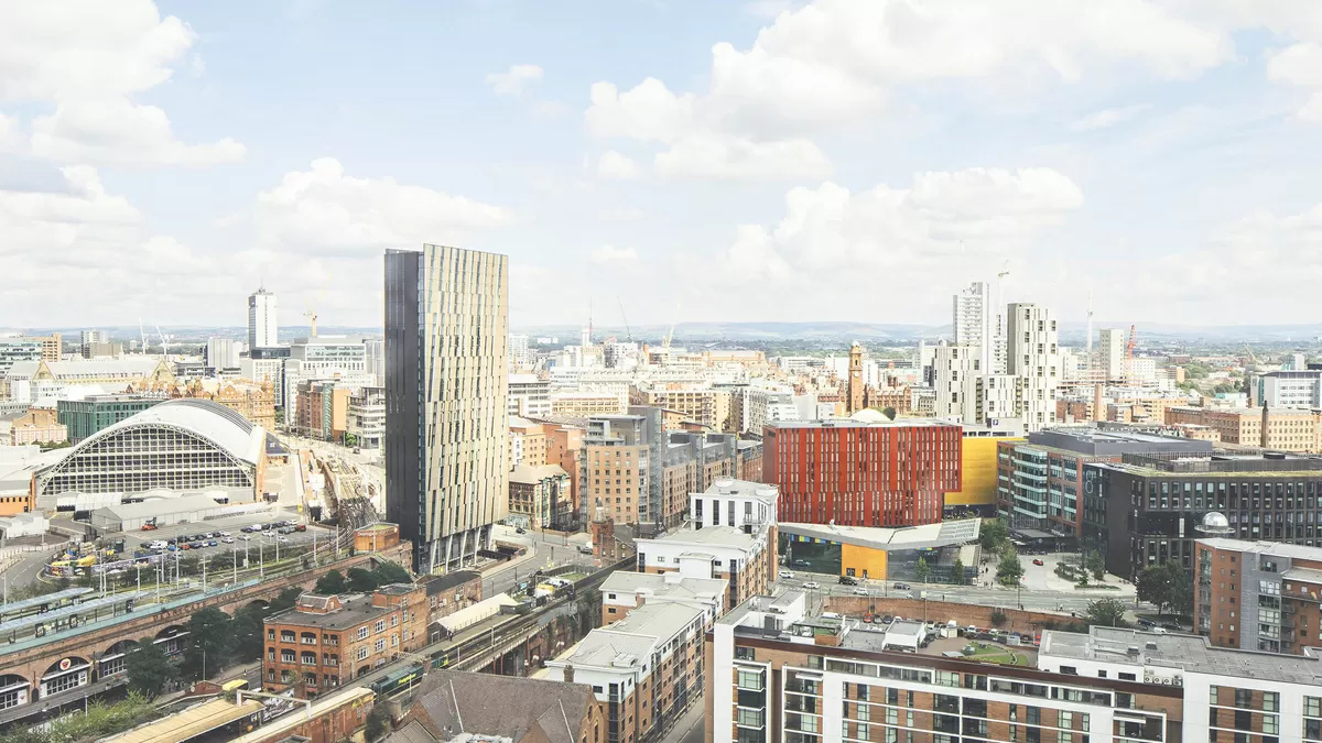 Image of Manchester City Centre from the Deansgate area in the daytime.