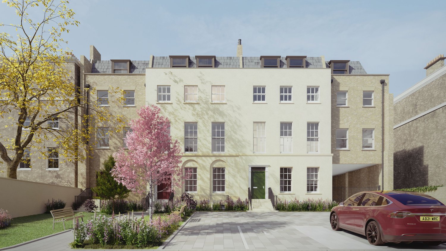 The Residence in Clapham - A sunny day with the property with a bright outdoor area directly outside